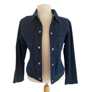 𝅺Vintage French laundry fitted denim jacket blazer size 8 blue stretchy denim